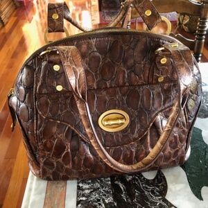 Elaine Turner Brown Croc Embossed leather satchel